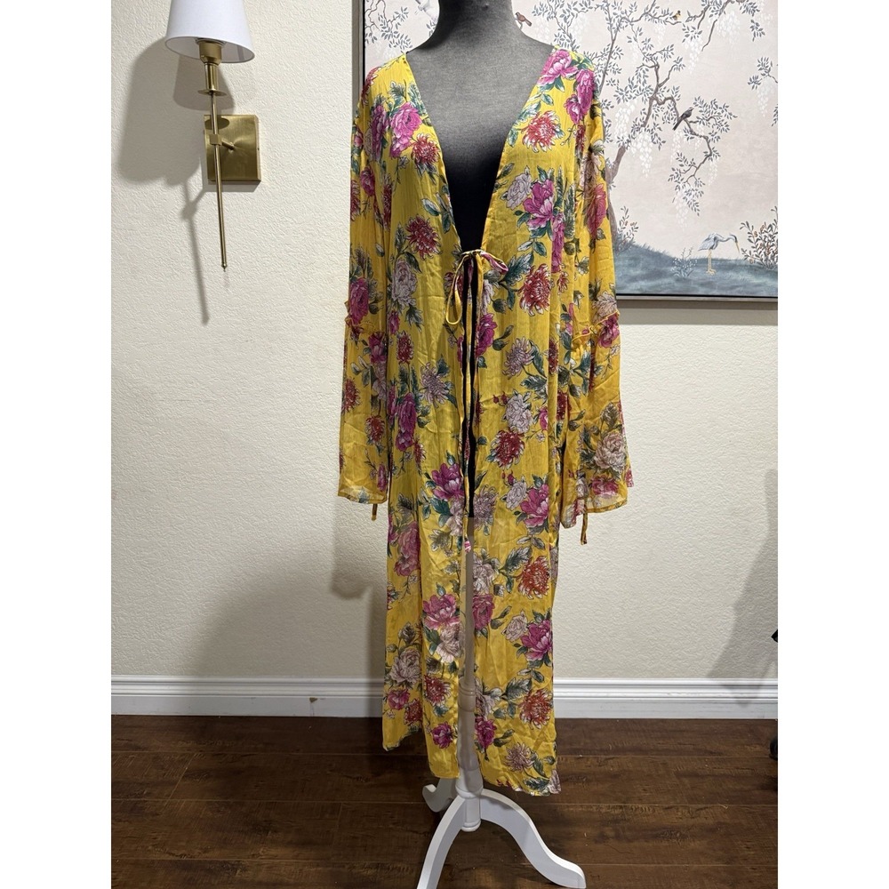 Band of Gypsies Yellow Floral Long Sleeve Tie V-Neck